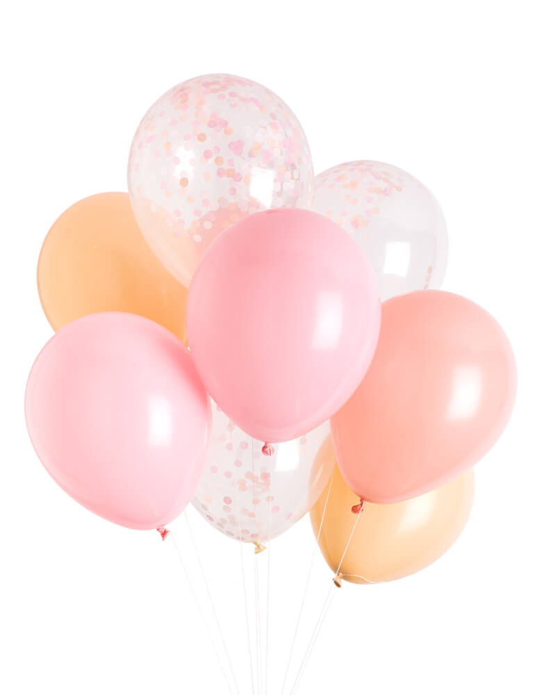 Studio Pep - Candy Classic Latex Balloon Mix. Featuring mix of pink, coral and blush and confetti balloons. Set of 12: 9 solid colored balloons + 3 pre-filled confetti balloons. They're perfect for birthday parties, baby showers and bridal showers, girls birthday party, princess birthday party
