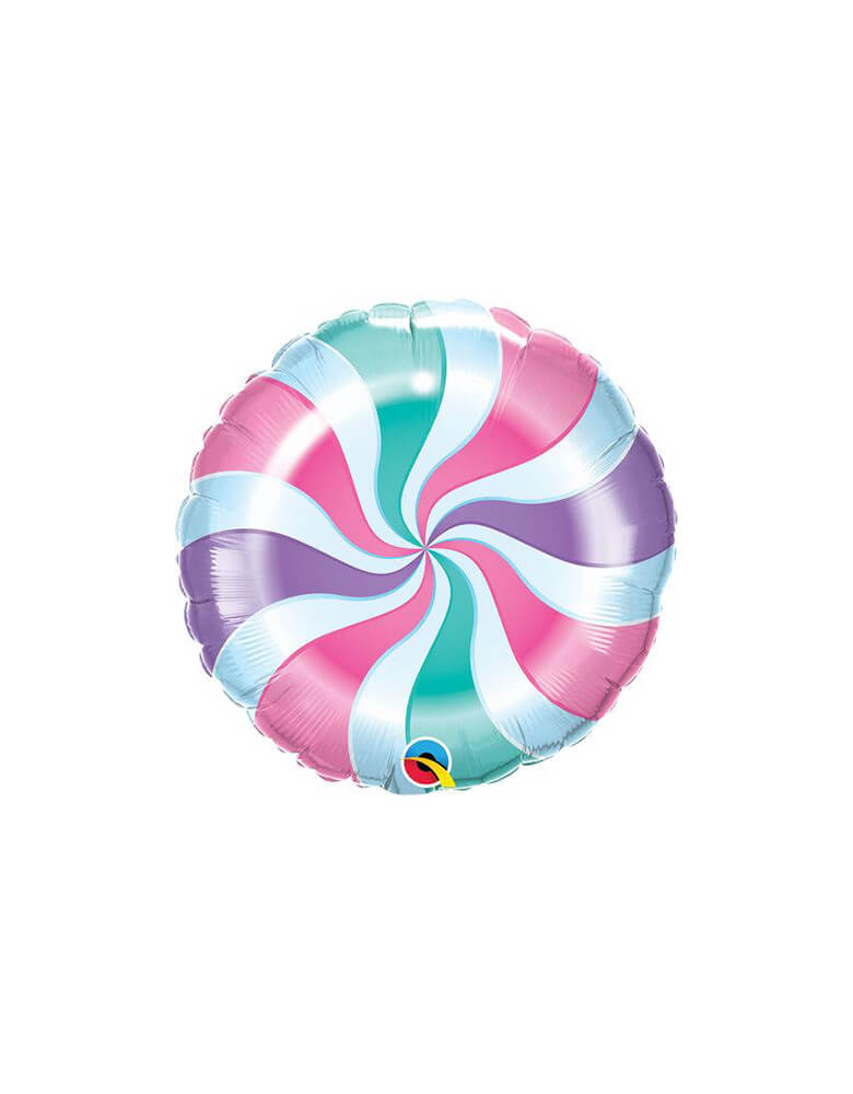 Qualatex Balloons - 18" Candy Pastel Swirl Foil Balloon. Add some sweetness to your Holiday party this year with this adorable pastel candy swirl foil mylar balloon. It's perfect for Holiday parties or any sweets themed parties!