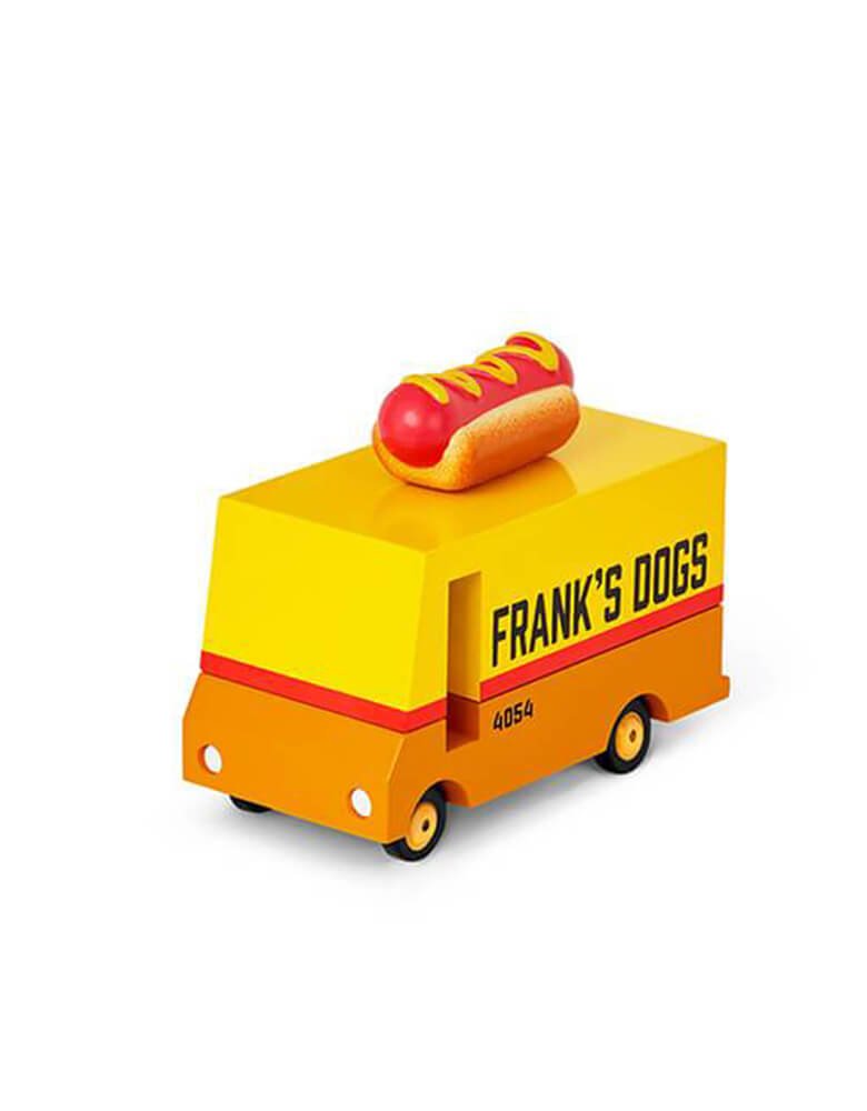 Hot Dog Van of Candy vans Collections, Designed by Candylab Toys. it was built with solid beech wood, water-based paint and clear urethane coat. hot dog truck is a minimalist, design-focused, vehicular interpretation of the hot dog stand with a mustard-yellow top and a perfectly toasted base. Modern wooden vehicle car toys and collection for kid and adults