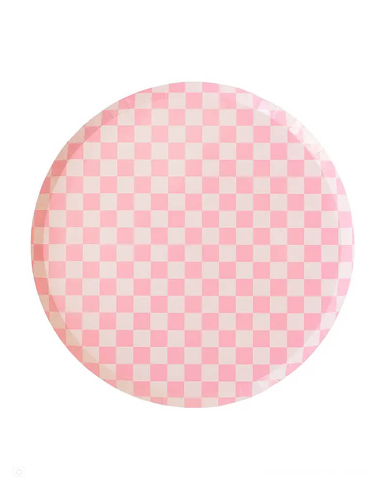 Momo Party's 10" Check it! Pink Checkered Dinner Plate by Jollity & Co. Comes in a set of 8 plates, these two-tone plates and checkered print dinner plates are perfect for mixing and matching with your favorite party pieces or used as stand-alone items. 