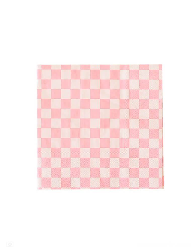 Momo Party's 6.5" Check it! Pink Checkered Large Napkins by Jollity & Co. Comes in a set of 16 napkins, these two-tone plates and checkered napkins are perfect for mixing and matching with your favorite party pieces or used as stand-alone items. 