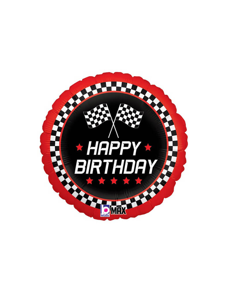 Betallic Balloon - Checkered Flag Happy Birthday Foil Mylar Balloon. Accent your race car themed party with this 18" checkered flag foil balloon with Happy Birthday message on it. 