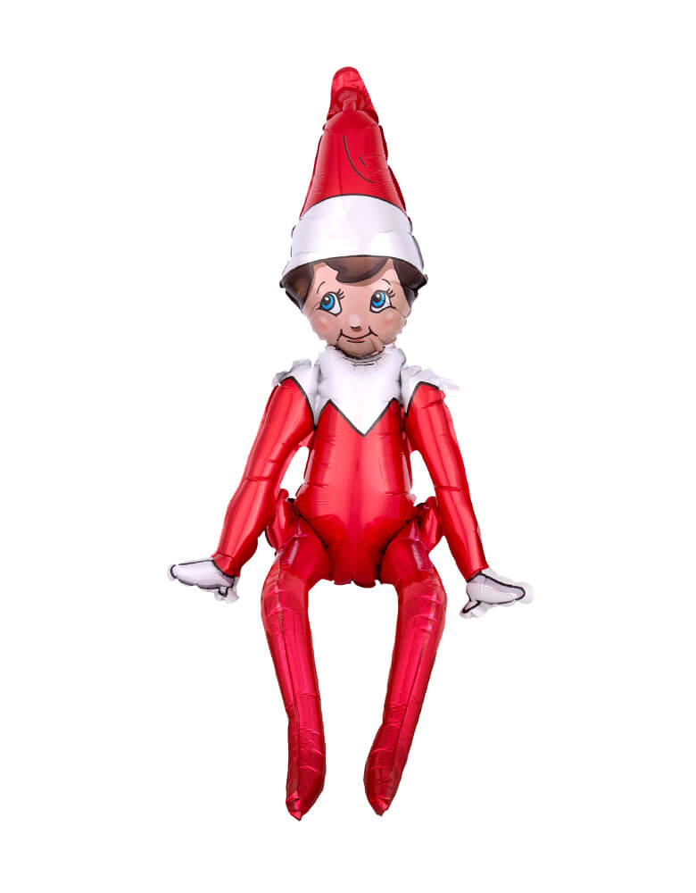 Anagram 29" Christmas Sitting Elf on the Shelf Foil Mylar Balloon. This unique sitting elf balloon is perfect addition to your Holiday celebration, Christmas party, Christmas decoration, kid room decoration