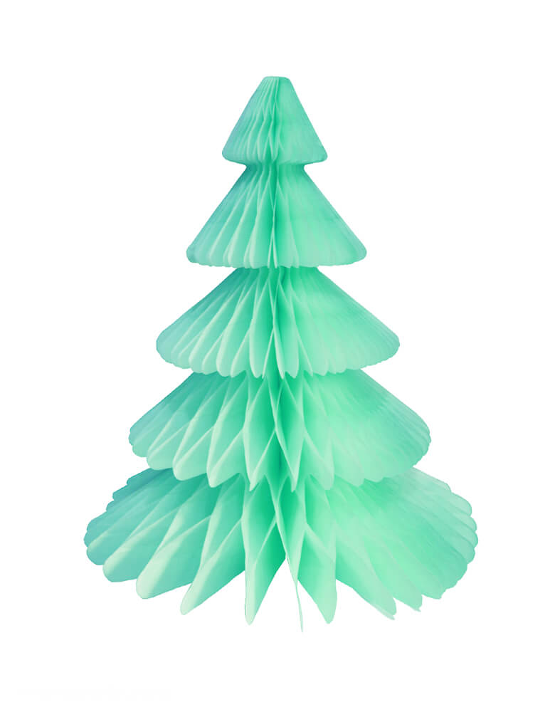 Devra Party Honeycomb Paper Christmas Tree decoration in Mint, 17 inch, Made in the USA. This paper tree is made from high quality tissue paper This tissue paper honeycomb Christmas tree will look so adorable for your Holiday decoration at home! or your christmas event decor, table centerpiece, or room decor. put them on top of the mantel. decorate your modern holiday with modern unique designed paper tree