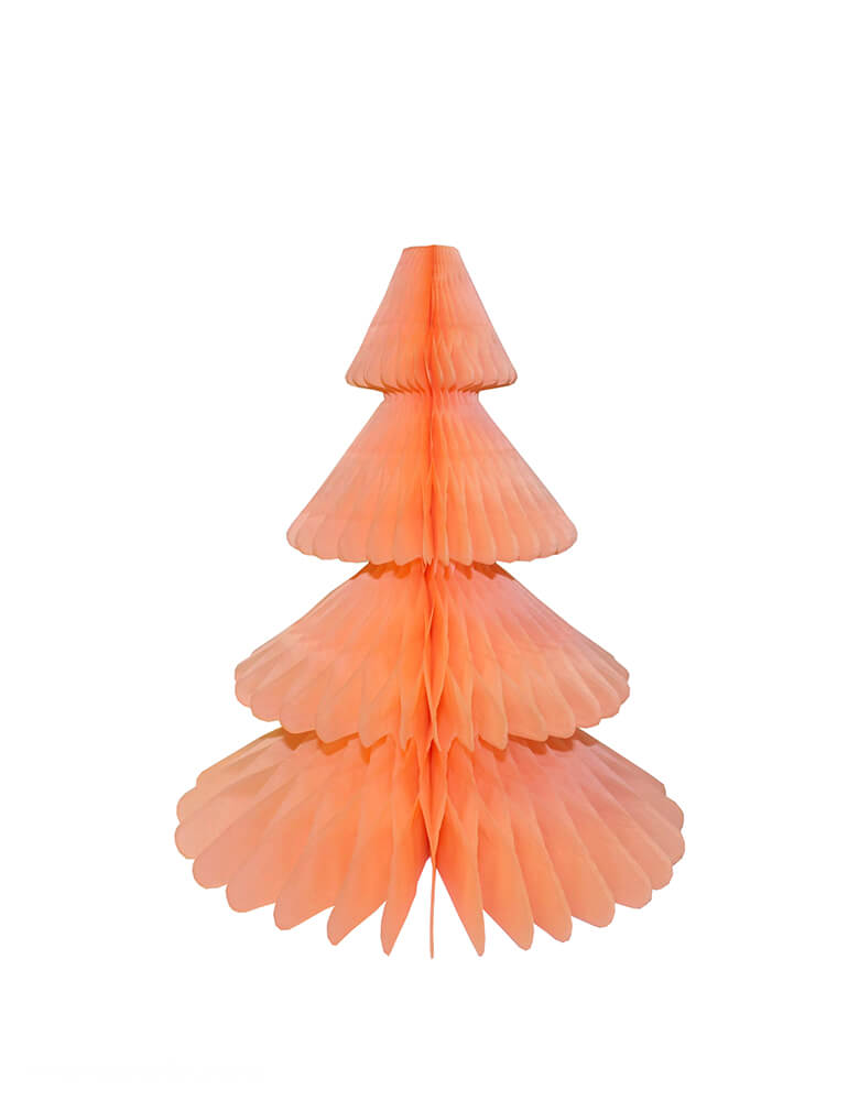 Devra Party Honeycomb Paper Christmas Tree decoration in Peach, 12 inch, Made in the USA with high quality tissue paper. This tissue paper tree will look so adorable for either your Holiday decoration at home or your Christmas event, use it as room decor, table centerpiece, or put them on top of the mantel. Delight your cozy pastel holiday with modern unique designed paper tree. Sold by Momo party store provided modern party supplies, boutique party supplies, chic holiday party supplies
