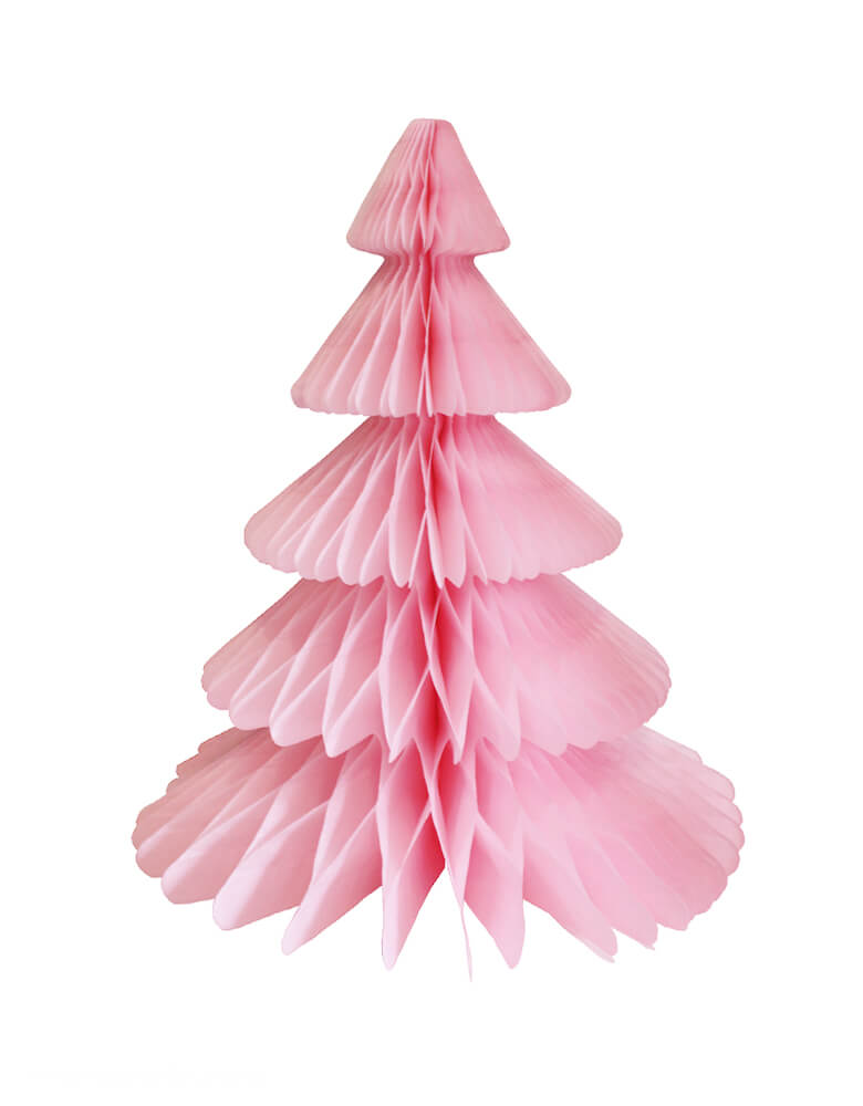 Devra Party Honeycomb Paper Christmas Tree decoration in Pink, 17 inch, Made in the USA with high quality tissue paper. This tissue paper tree will look so adorable for either your Holiday decoration at home or your Christmas event, use it as room decor, table centerpiece, or put them on top of the mantel. Delight your cozy pastel holiday with modern unique designed paper tree. Sold by Momo party store provided modern party supplies, boutique party supplies, chic holiday party supplies