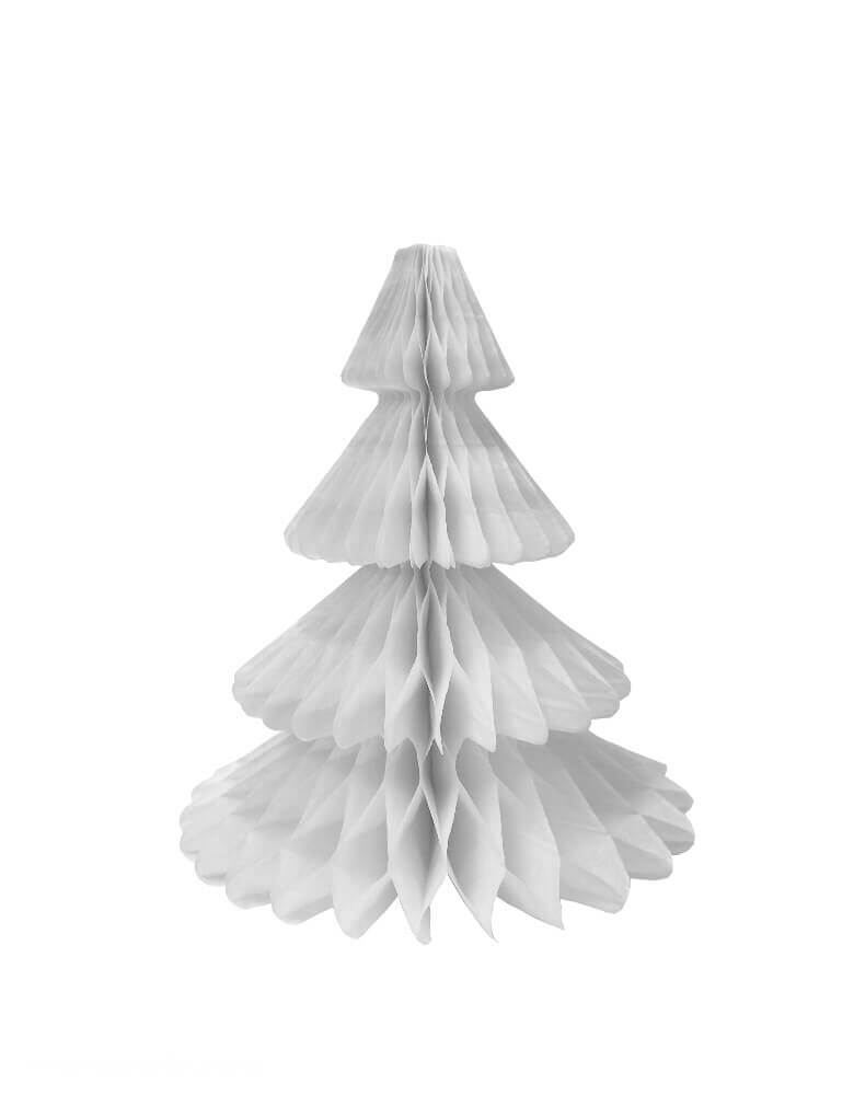 Devra Party Honeycomb Paper Christmas Tree decoration in White, 12 inch, Made in the USA with high quality tissue paper. use it as room decor, table centerpiece, or put them on top of the mantel. Delight your cozy holiday with modern unique designed paper tree. This tissue paper tree will look so adorable for for your holiday celebration, holiday home decoration, white christmas decoration, winter wonderland birthday party