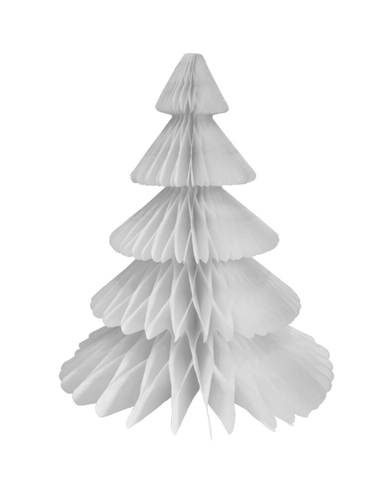 Devra Party Honeycomb Paper Christmas Tree decoration in White, 17 inch, Made in the USA with high quality tissue paper. use it as room decor, table centerpiece, or put them on top of the mantel. Delight your cozy holiday with modern unique designed paper tree. This tissue paper tree will look so adorable for for your holiday celebration, holiday home decoration, white christmas decoration, winter wonderland birthday party