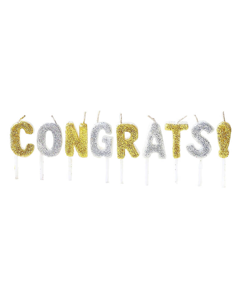 Party Partners Congrats Candle Set. These glitter candles that spell out 'CONGRATS!' will be perfect for a fun  graduation party! 