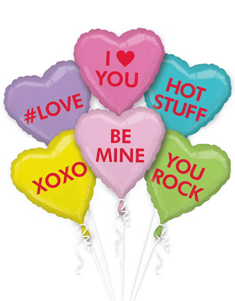 Conversation Candy Hearts Foil Balloon Bouquet