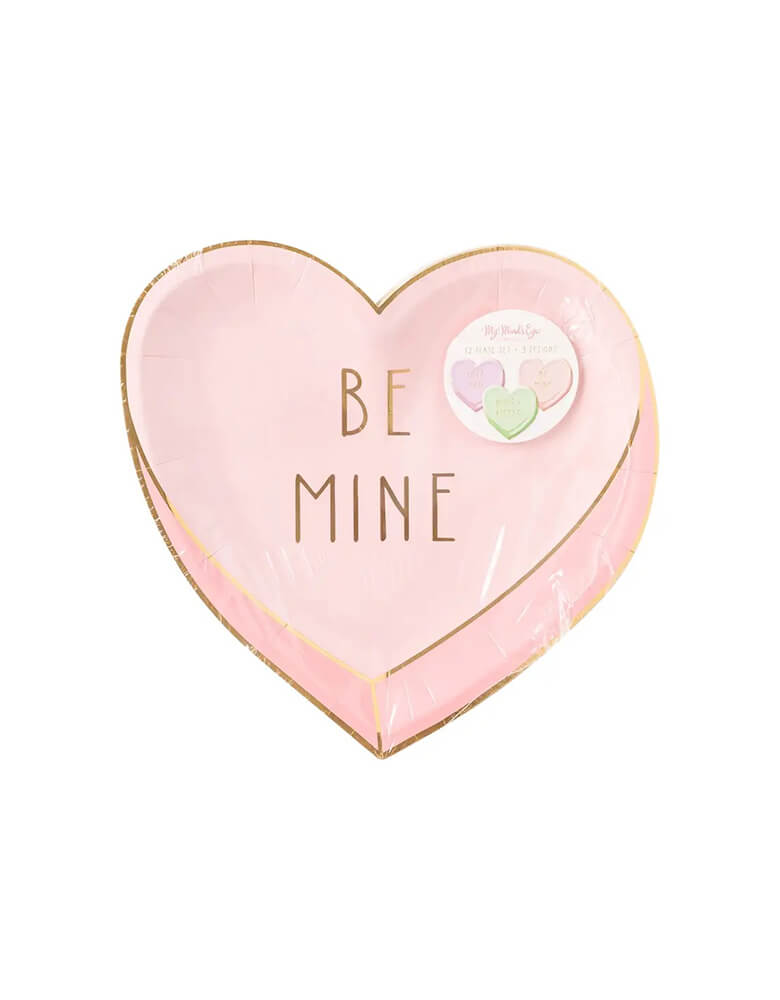 Momo Party's 9 x 9 pastel conversation heart plates by My Mind's Eye, comes in a set of 9 in 3 beautiful pastel colors of mint, purple and pink, this set of candy heart shaped plates is simply oh so sweet for your Valentine's Day party table. Let these conversation heart shaped plates do all the talking for you this Valentines Day: be mine, love you, hugs and kisses.