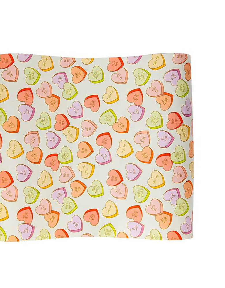 Momo Party's 30" x 120" conversation hearts table runner by My Mind's Eye, great for Valentine dessert tables, anniversary dinners, and parties! It makes setting and cleaning up a festive table easy, especially when you layer it with some of Momo Party's cute Valentine plates and napkins!