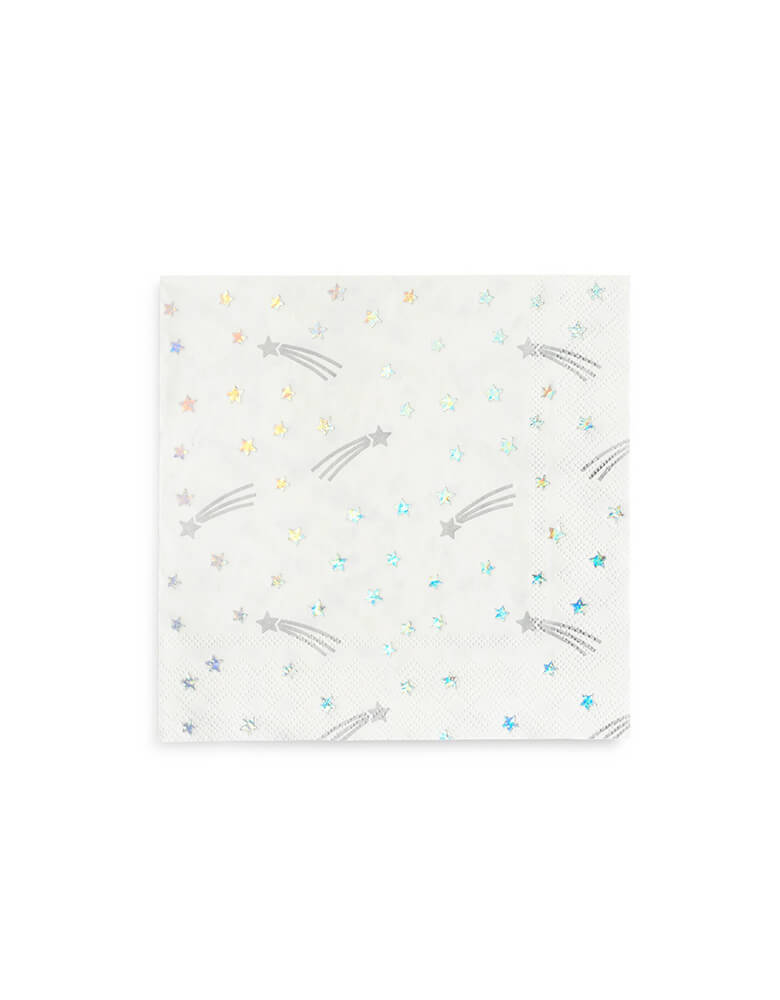 Day Dream Society Cosmic Large Napkins, Set of 16,  illustrated by hello!lucky for daydream society, reach for the stars! featuring a mix of holographic silver foil and metallic silver ink, we are all starry-eyed over these napkins. These napkins are simply perfect for a modern space or Star Wars themed celebration! 