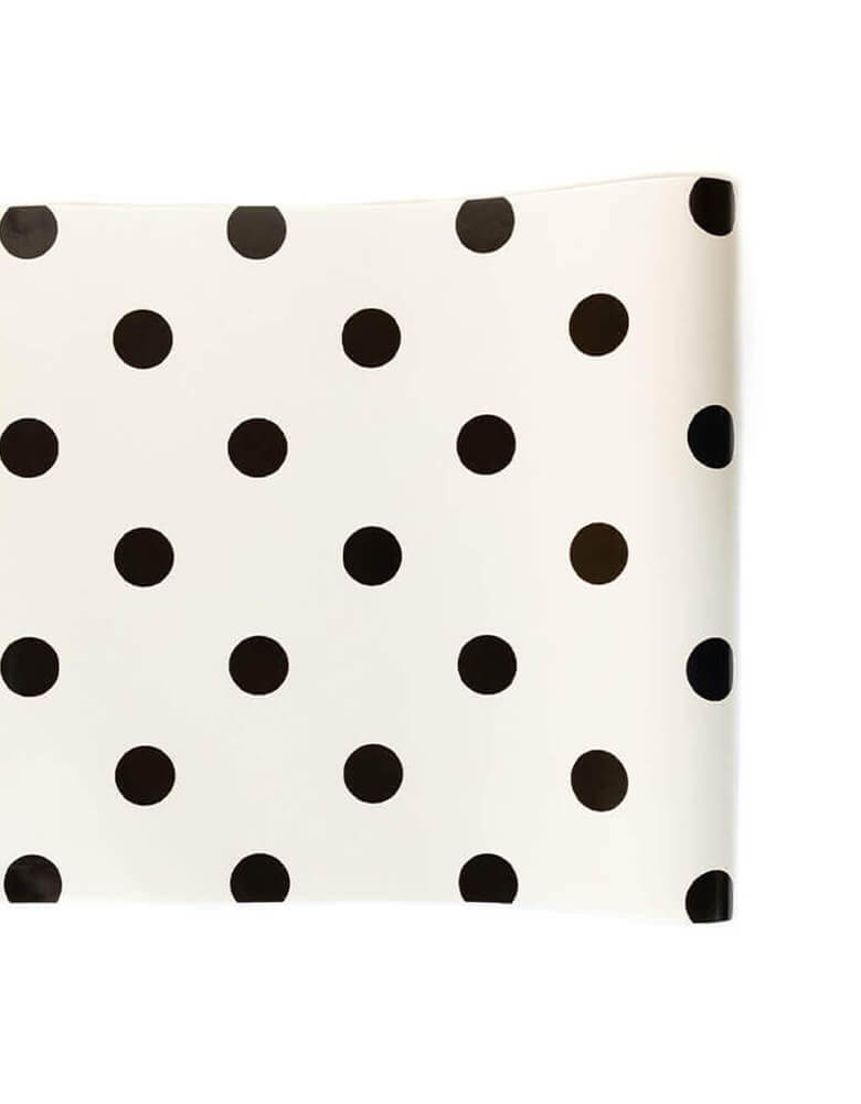 Momo Party's  PGB816 - Cream with Black Dots Table Runner by My Mind's Eye. This 16 x 120 inch modern cream with black dots paper table runner makes a perfect table decoration. Great for any everyday celebrations!