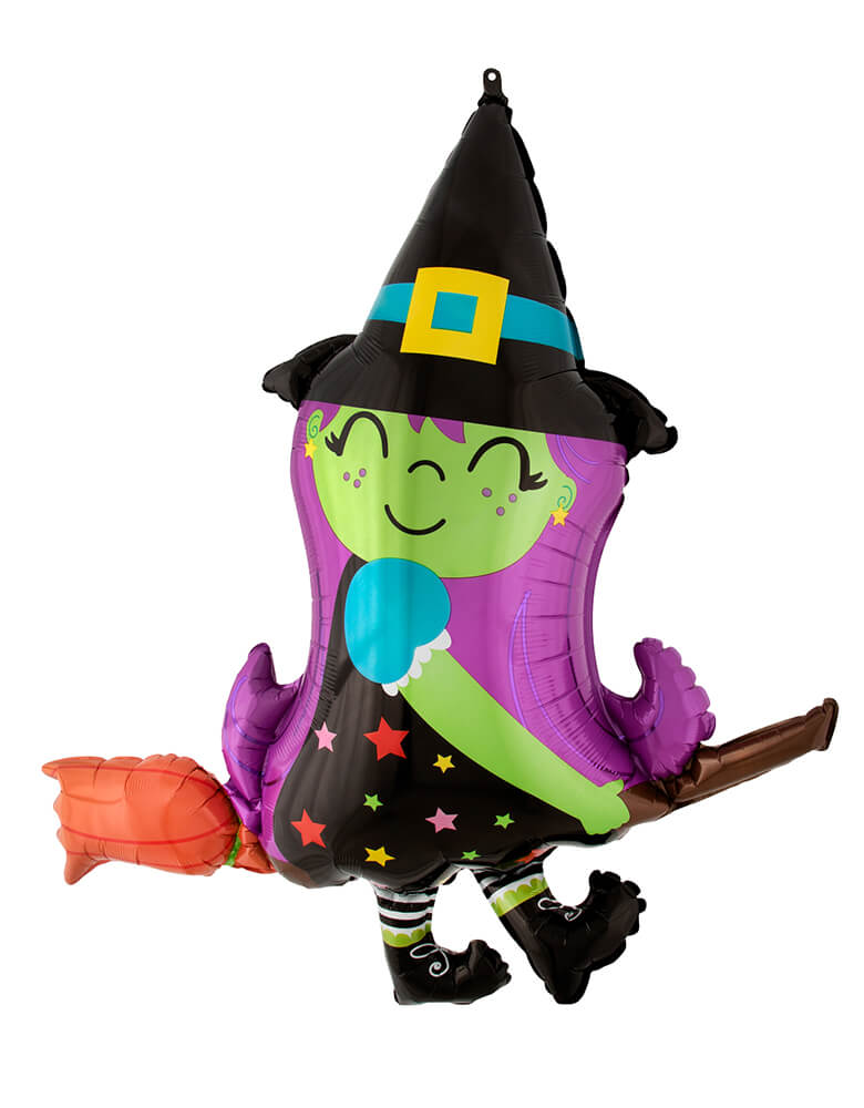 Anagram Balloons -  41949 Cute Witch on Broom SuperShape™ P35. Add the cute witch on broom foil balloo to your Halloween party