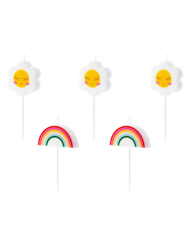 Party Deco Rainbow and Daisy Birthday Candles for a Happy Dar or Good Vibes themed celebration