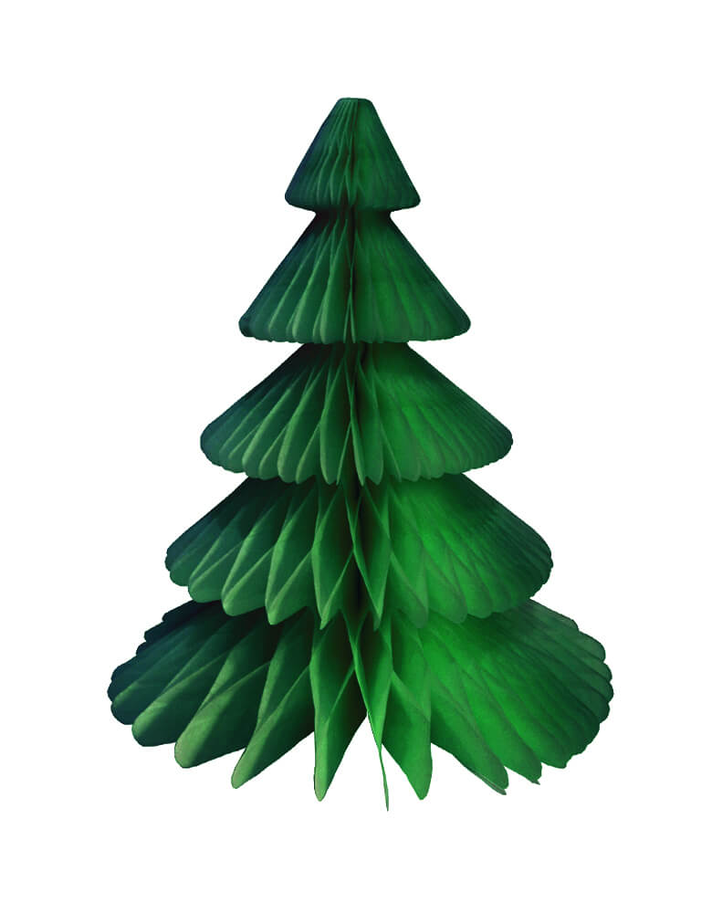Devra Party Honeycomb Paper Christmas Tree decoration in Dark green color, 17 inch, Made in the USA with high quality tissue paper. This tissue paper tree will look so adorable for either your Holiday decoration at home or your Christmas event, use it as room decor, table centerpiece, or put them on top of the mantel. Delight your cozy pastel holiday with modern unique designed paper tree. Sold by Momo party store provided modern party supplies, boutique party supplies, chic holiday party supplies