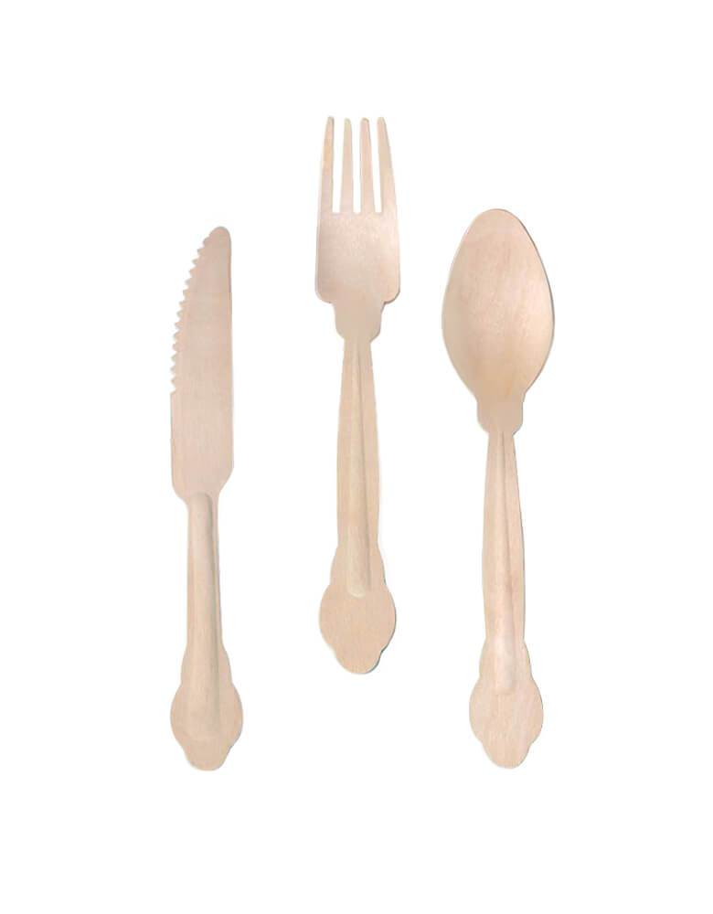 Party Partner Deluxe Wooden Cutlery Set, made with Eco- friendly birchwood with sculpted handles