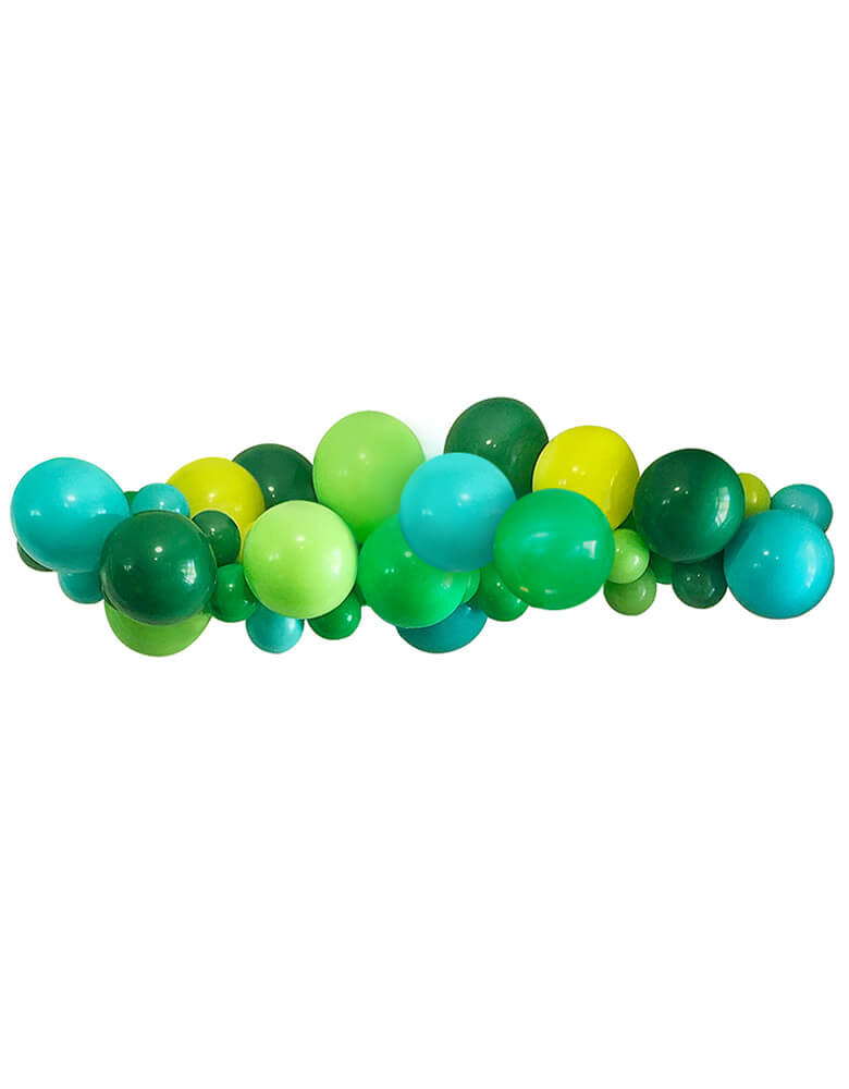 Modern Dinomite Balloon Garland with dark green, blue, mint, yellow latex balloons