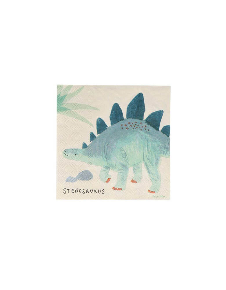 Meri Meri Dinosaur Kingdom Small Napkin with Stegosaurus design