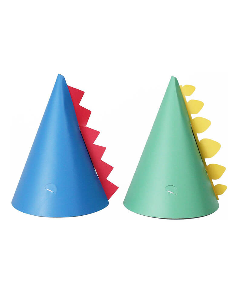 Merrilulu Dinosaur Party Hats with spikes in green and blue