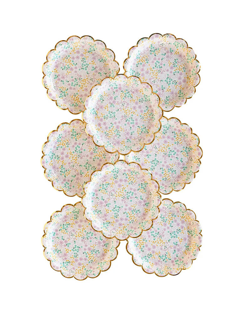 Momo Party's 7x7" ditsy floral scallop plates by My Mind's Eye. Come in a set of 8, they feature a gorgeous floral pattern and will look fabulous for your spring party table.