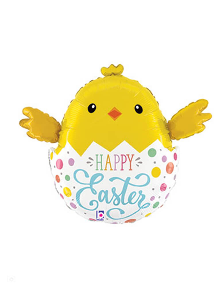 Momo Party's 24" Easter Chick Foil Balloon by Betallic Balloons, great for kid's friendly Easter celebration.