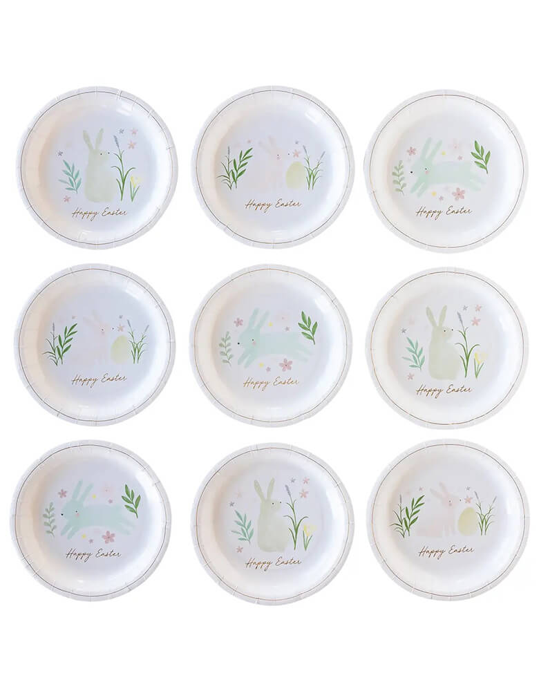 Momo Party's 7" watercolor Easter round side plates by My Mind's Eye. Come in a set of 9 plates in 3 designs, brighten your Easter celebration with these beautiful round side plates with the message of "Happy Easter".