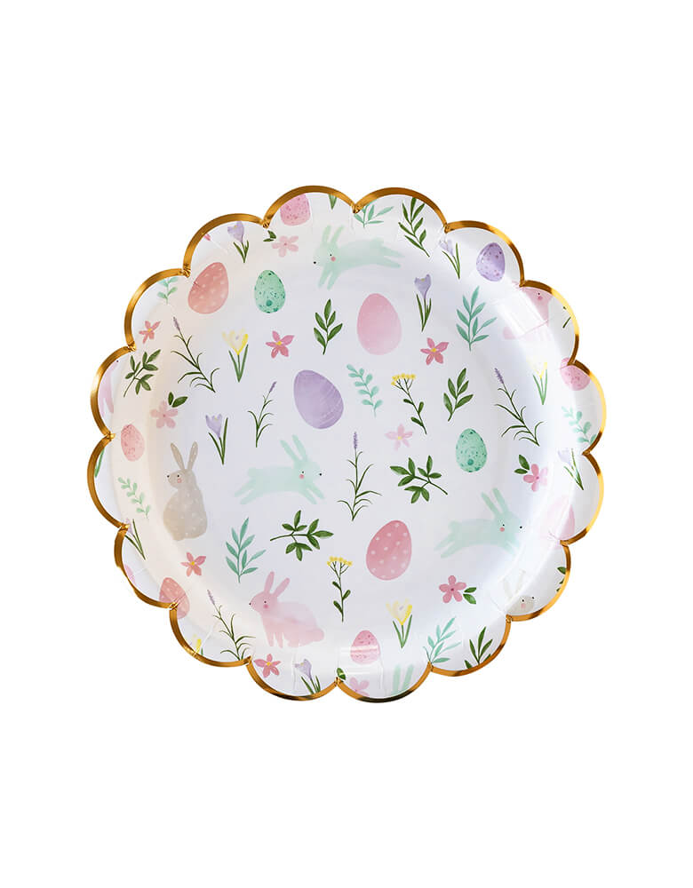 Momo Party's 9" X 9" watercolor Easter scalloped plates by My Mind's Eye. Come in a set of 8 plates, these scalloped plates with watercolor Easter illustrations including Easter eggs & Easter bunnies in beautiful colors are perfect for your Easter brunch table.