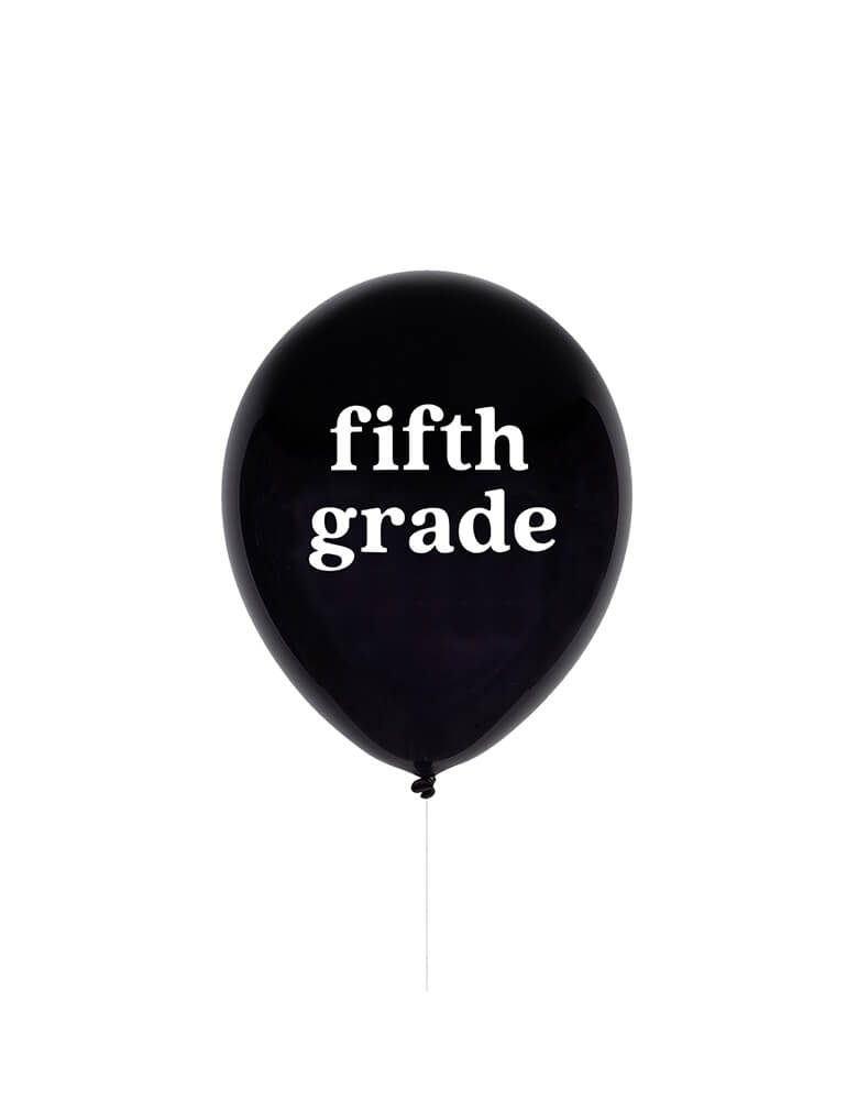 Fifth Grade Latex Balloon by Studiopep. Featuring a 11 inches black latex balloon with "fifth grade" text print in white. Add this unique 5th grade latex balloon to your first day of school celebration! 