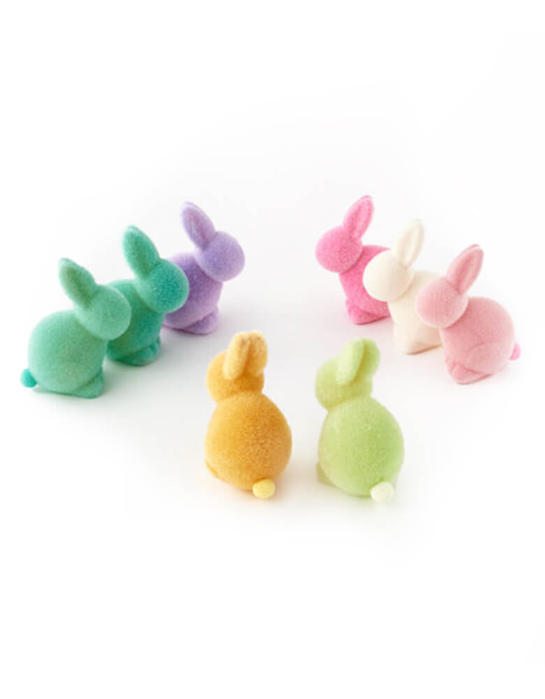 Flocked Pastel Seated Bunny With Pom Pom Tail