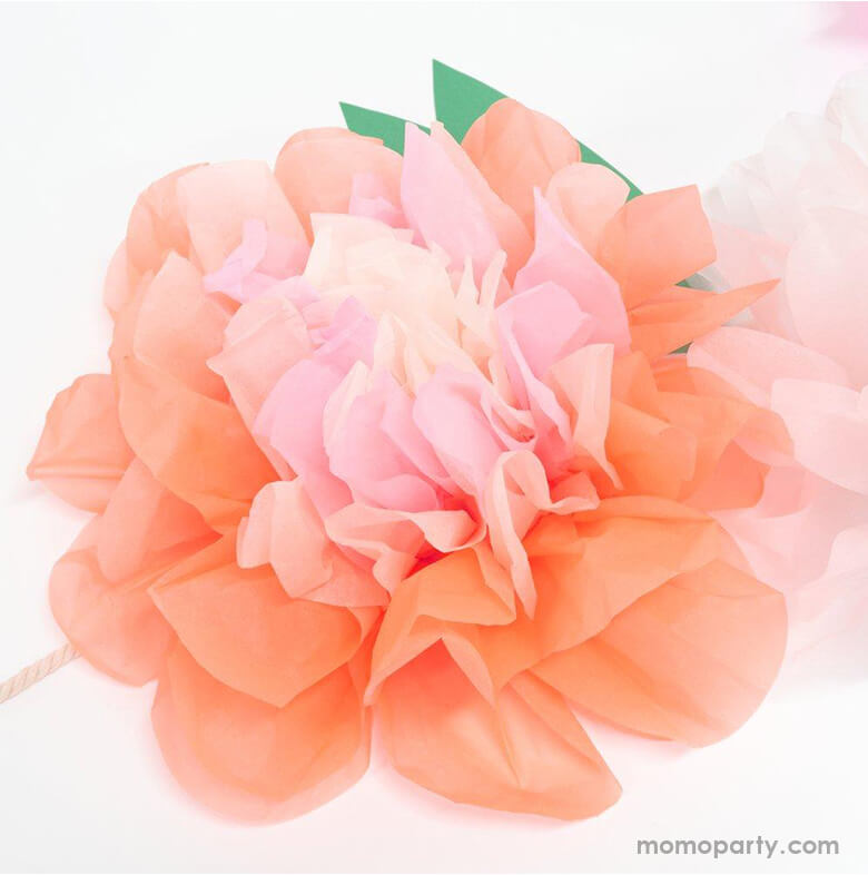 Close up look of Meri Meri Flower Garden Giant Garland. Crafted from pastel color layered tissue paper