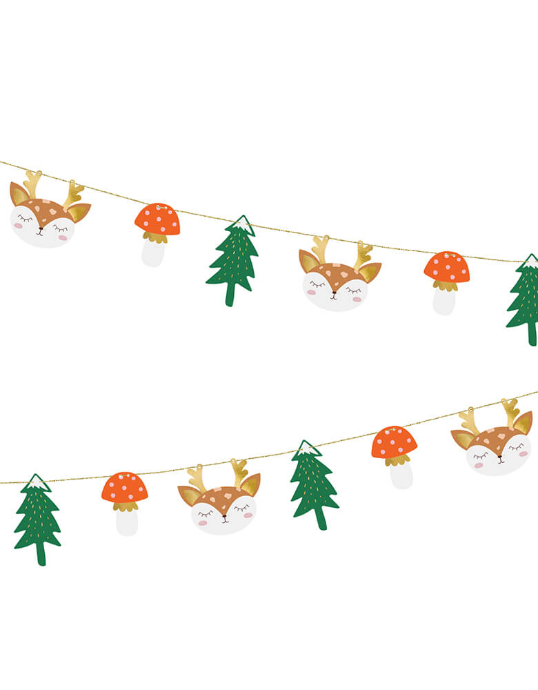 Party deco Forest Garland. This DIY forest garland is simply adorable. The garland features forest elements including deers, trees, mushrooms which is perfect for your woodland themed celebration. Great for a baby shower, birthday party and Christmas celebration!