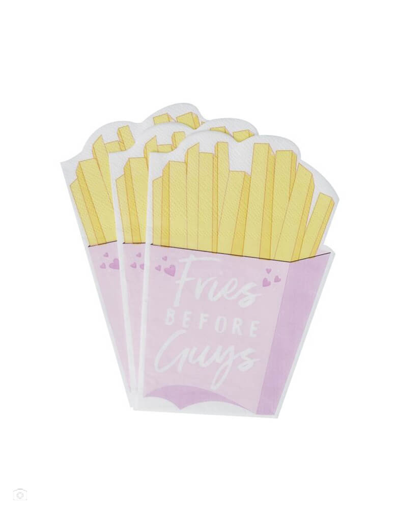 Ginger Ray - Fries Before Guys Napkins. This fun set of napkins will have everyone talking and the bright pink colors will not be missed. They're perfect for a Galentine's Day gathering!   