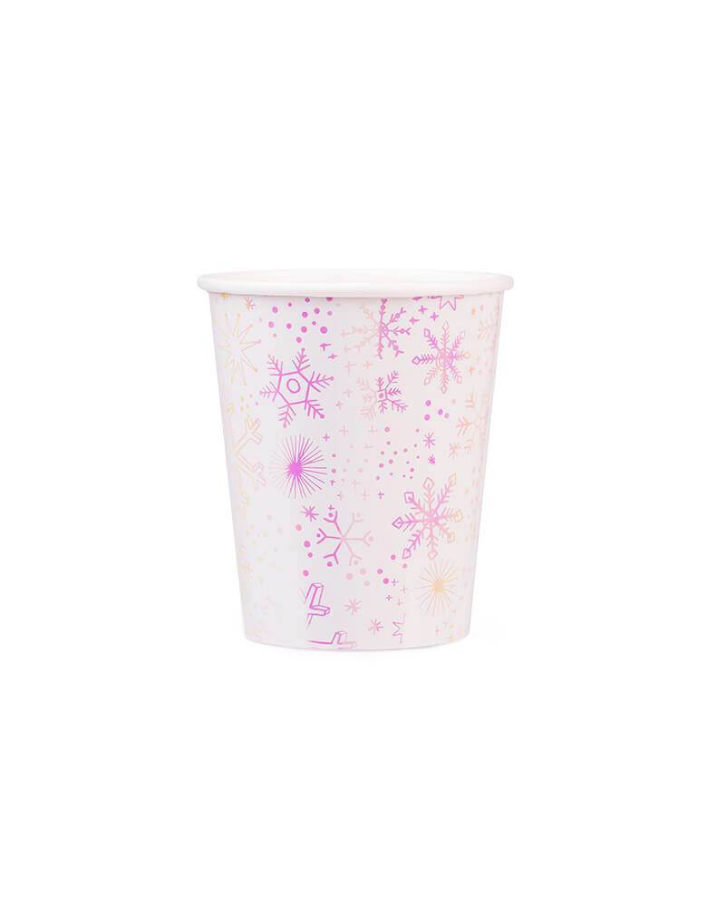 Daydream Society_Frosted Party Paper Cups_Set of 8 with iridescent foil-pressed snowflake pattern. Party ware for Winter, Snow, Christmas, Frozen, Frozen 2 Party