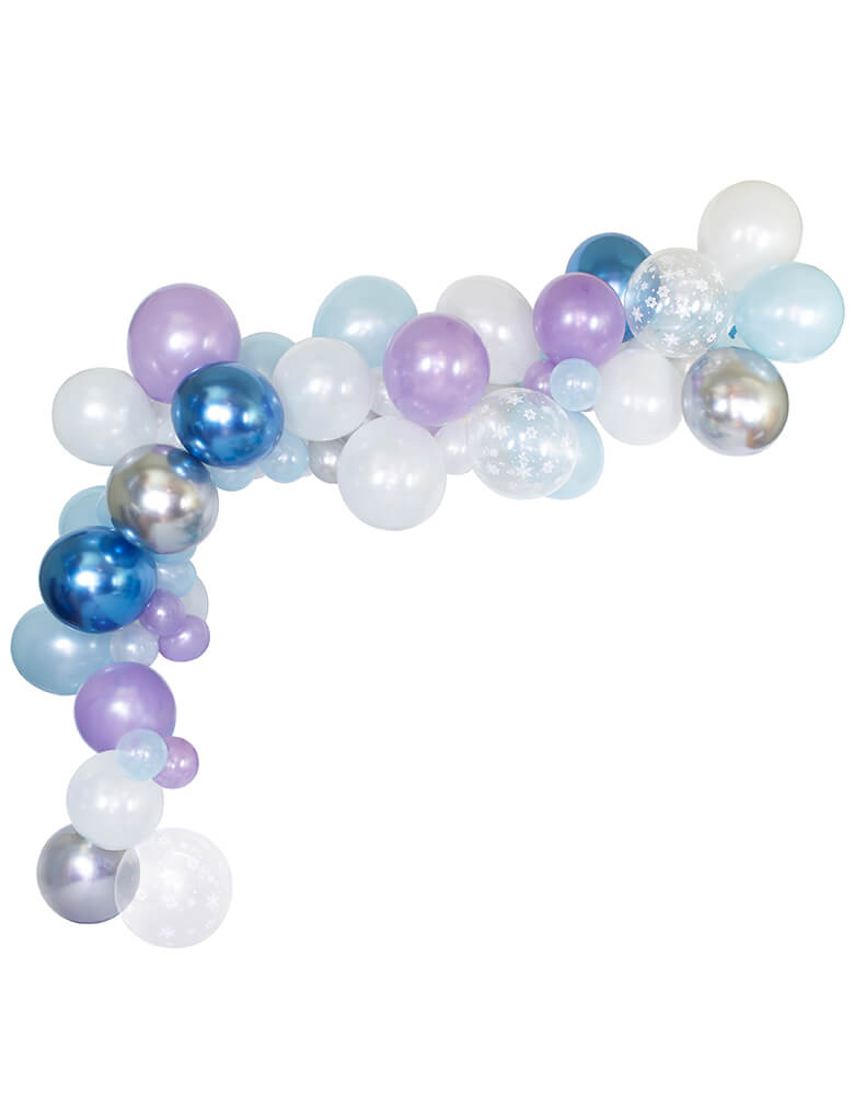 Frozen, Snow, White Christmas theme Balloon Garland, Balloon Cloud kit with Pearl White, Pearl Blue, Pear Purple, Chrome Blue, Chrome Silver, and Snow pattern Latex Balloons