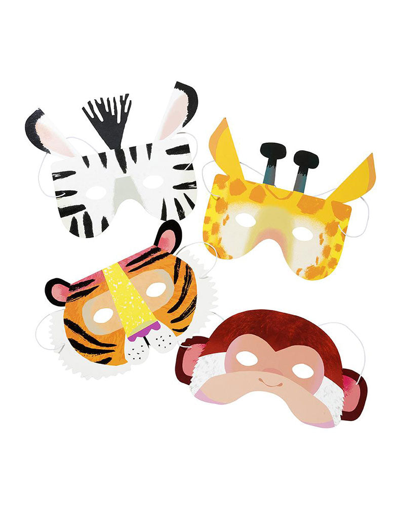 Talking Tables, Party Animals Paper Masks of Zebra, Giraffe, Tiger and Monkey 
