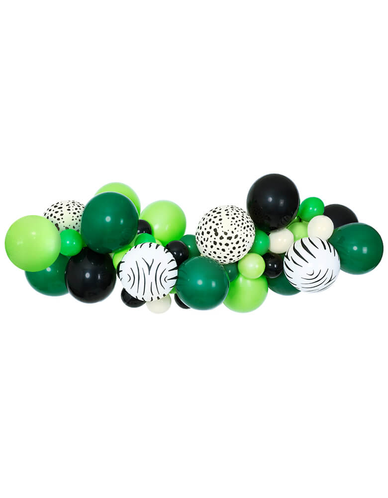Get-Wild-Balloon-Garland. safari Balloon garland balloon with Green, black and animal printed latex balloons