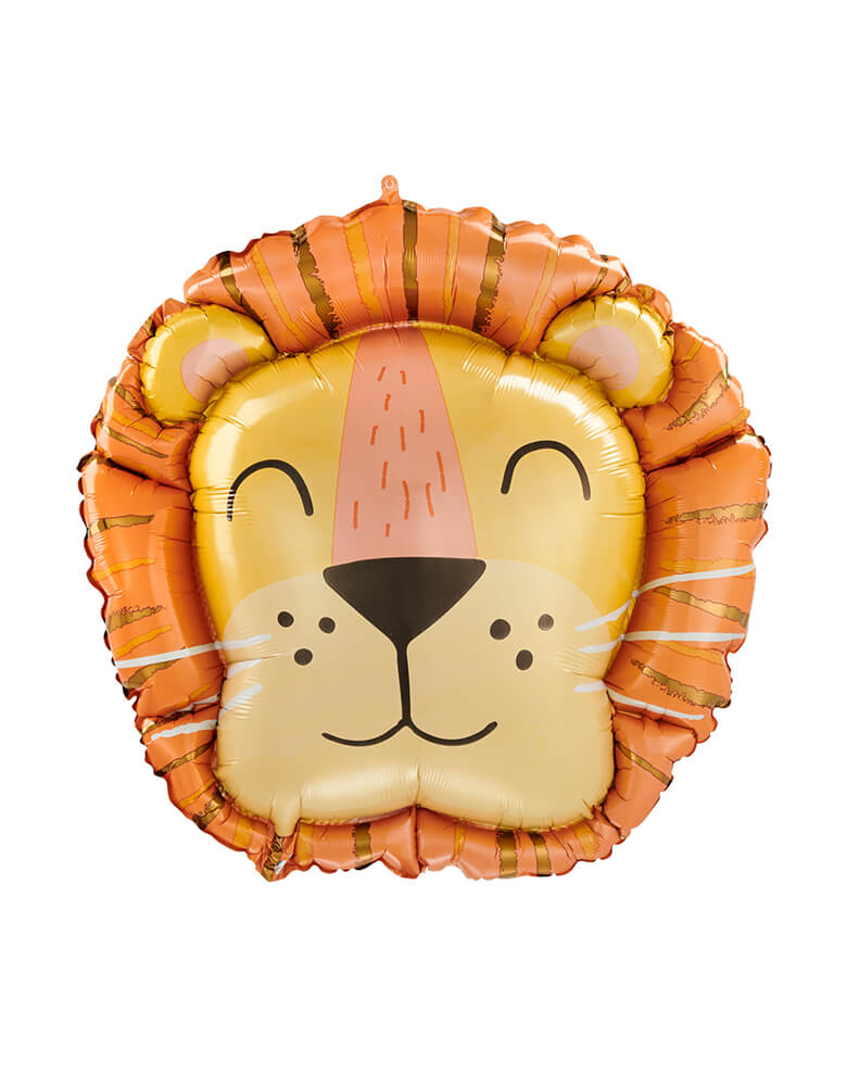 Anagram Balloons - 42879 Get Wild Lion Head SuperShape™ P35.  this 28 inches friendly lion head shaped foil balloon featuring a friendly smile and a striped mane, this illustrated style is great for kids, use it for safari, jungle-themed birthdays, and baby showers.