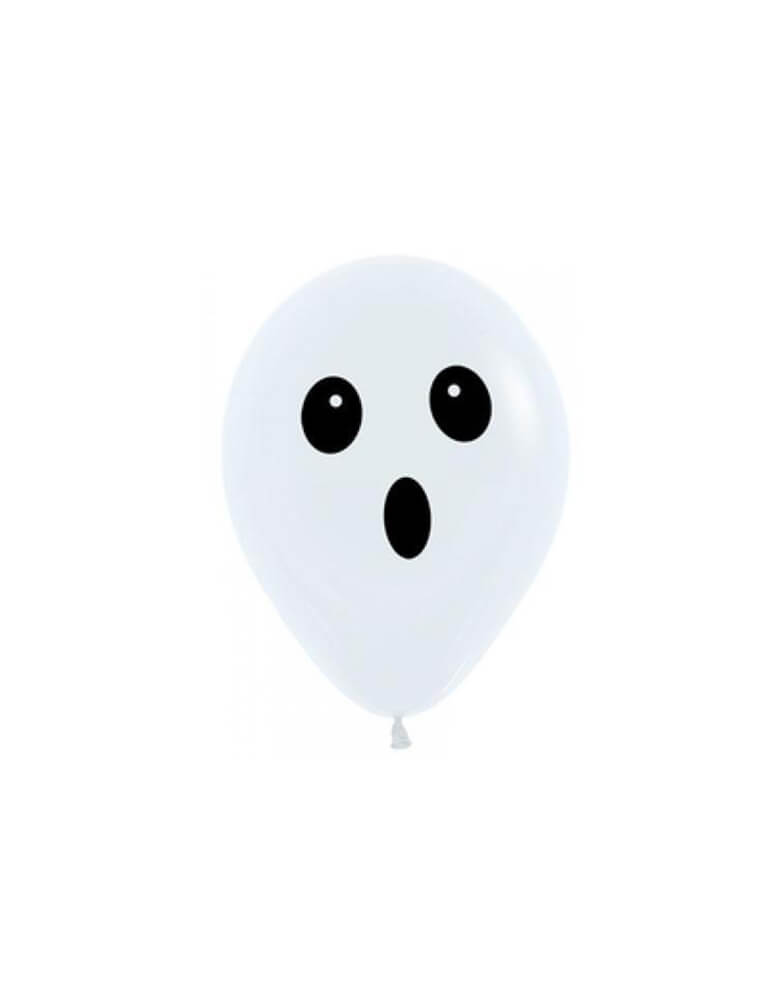 Qualatex 11inch Ghost Face Printed Latex Balloon in white with a black face for halloween party, trick-or-treat Halloween party, Haunted House Birthday Party, Witch Party。