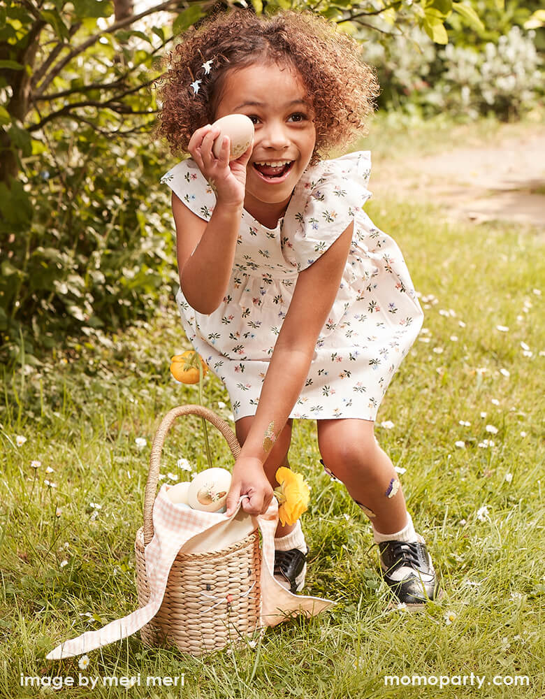 Gingham Bunny Straw Easter Basket
