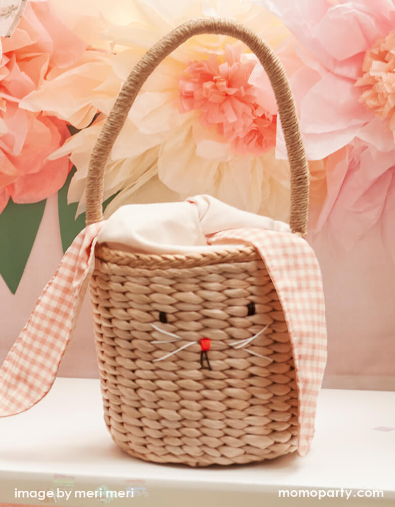 Gingham Bunny Straw Easter Basket