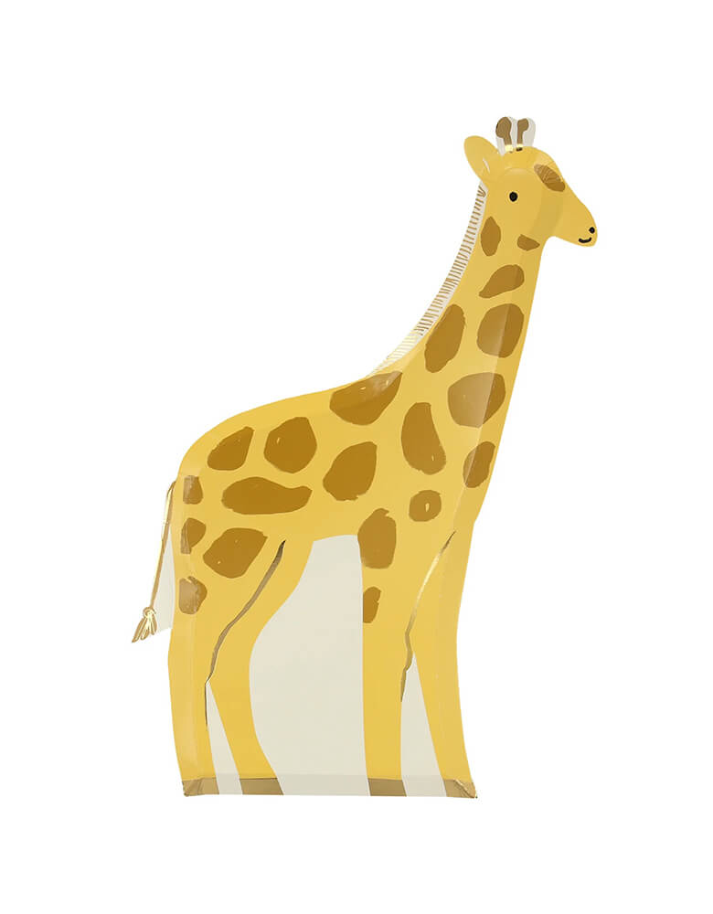 Momo Party's 7.5 x 11 inches giraffe shaped plates by Meri Meri, come in a set of 16 napkins, with an adorable illustration, they're perfect for kid's jungle or animal themed birthday party, including a "Wild One" first birthday party or a "Two Wild" second birthday party for a toddler.