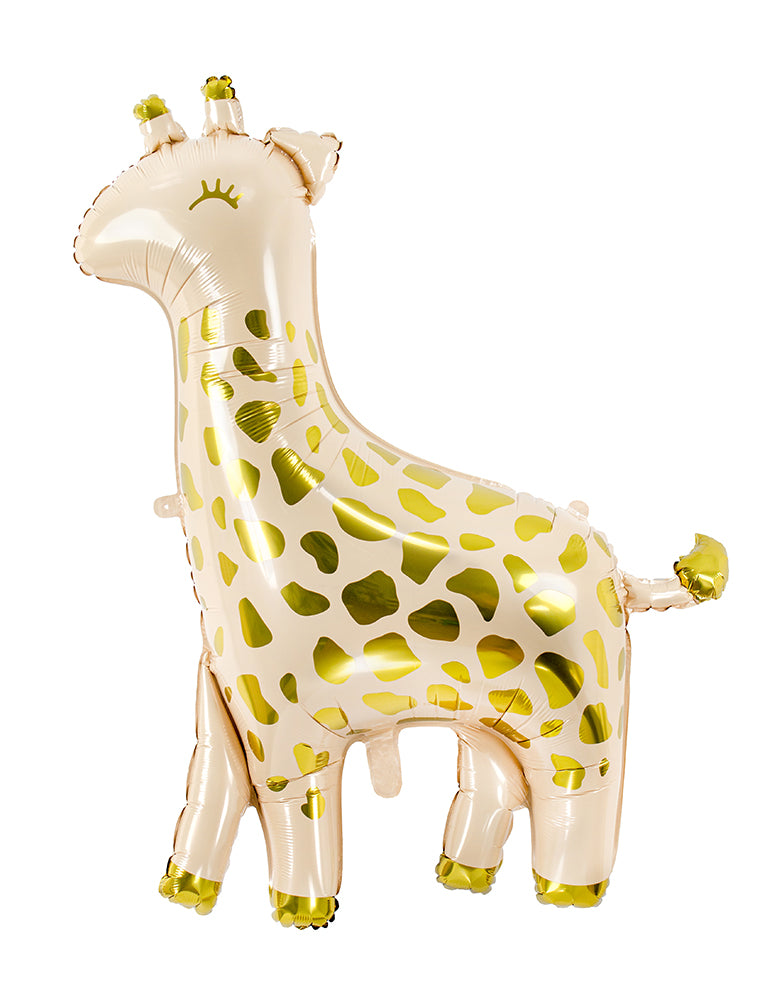 Party Deco -  40 inch Giant Giraffe Foil Mylar Balloon. This adorable giraffe shape foil mylar balloon in cream color with gold metallic prints is perfect for your little one's safari or zoo themed celebration! 