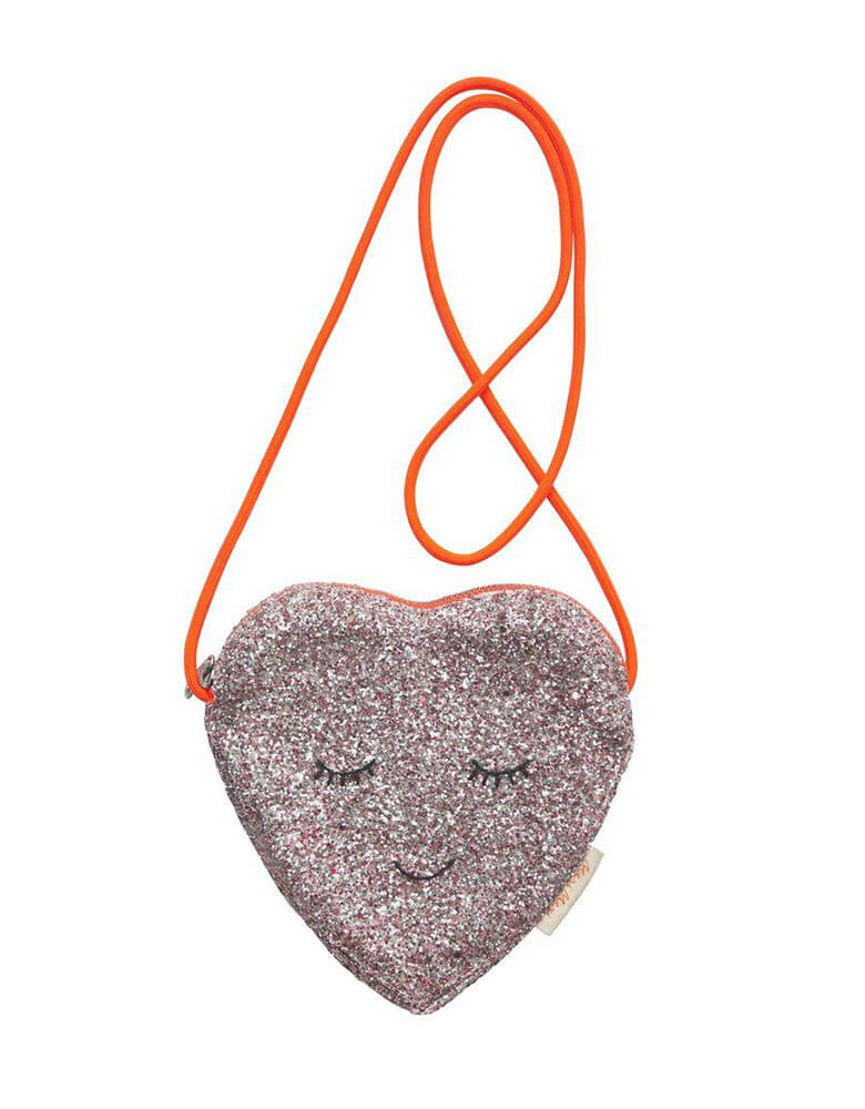 Meri Meri Glitter Heart Bag with Neon Colored Strip perfect for little girl's Valentine's Day gift