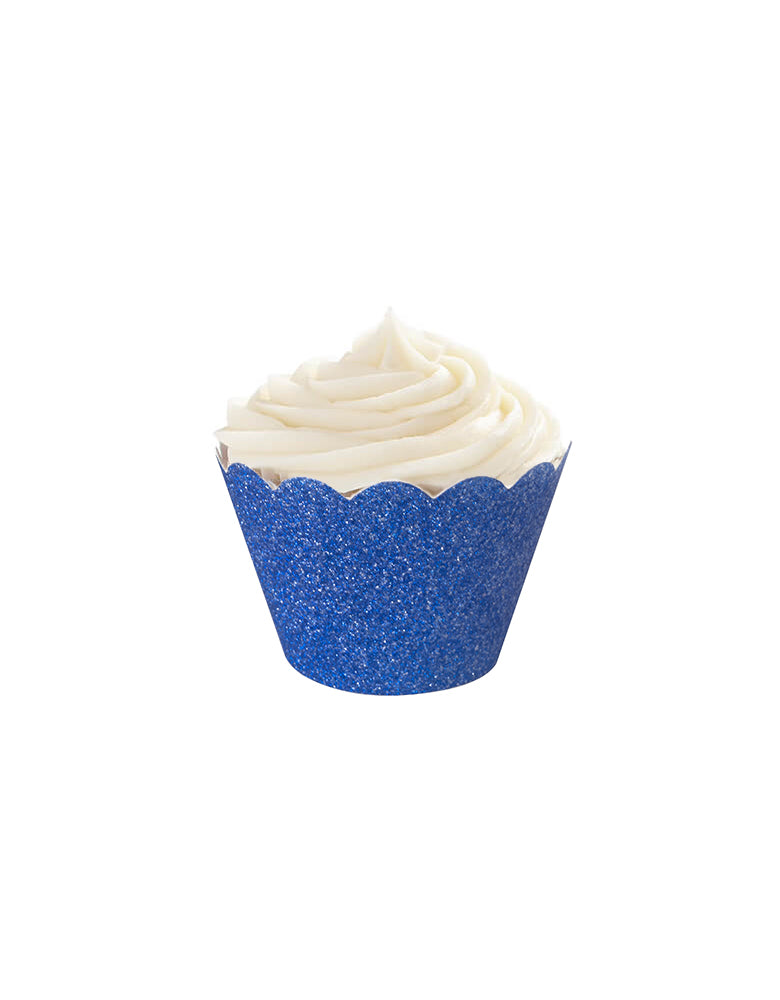 Glitter Ice Blue Cupcake Wrapper on a white cupcake