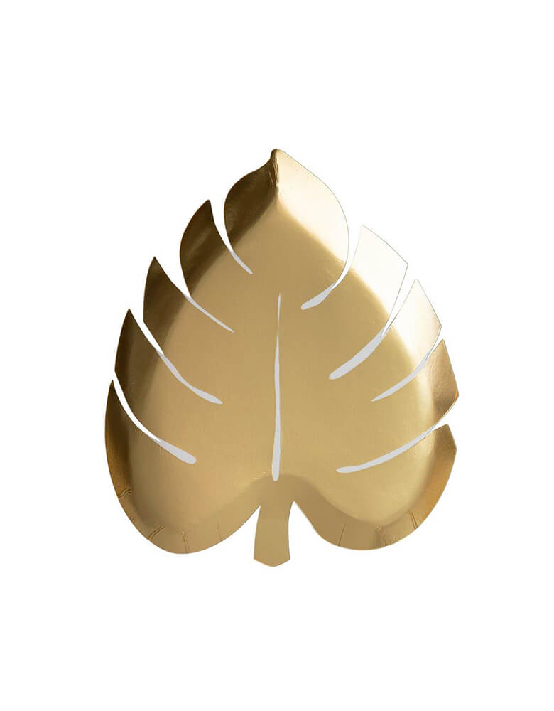 Meri Meri Gold Palm Leaf Shaped Die Cut Plates for a tropical, jungle themed party