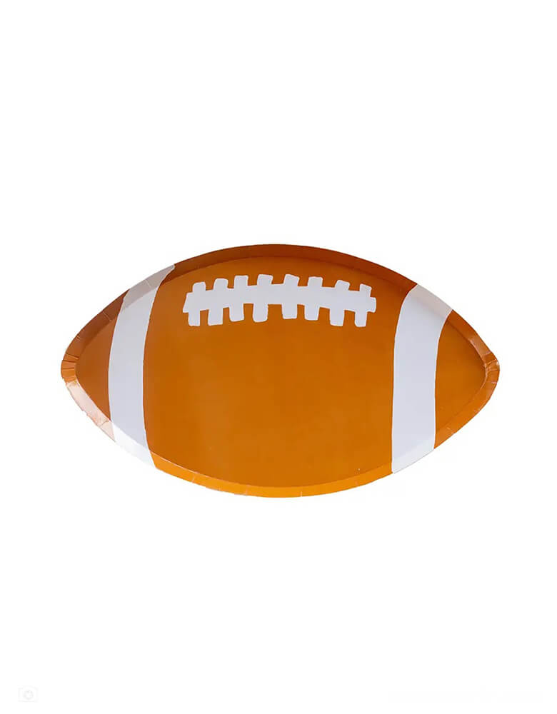 Momo Party's 7.5" good sport football shaped plates by Daydream Society. Come in a set of 8 plates, you can use these plates for team parties, birthday parties, and the Super Bowl! Go team!