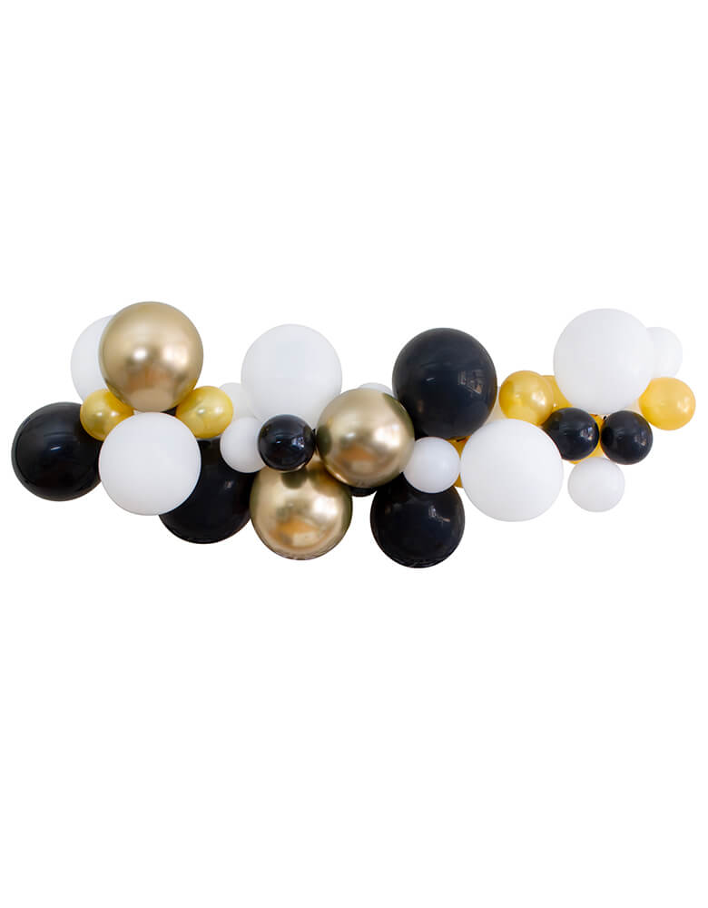 Balloon Garland Assorted 11” (large) & 5” (small)   latex balloons in chrome gold (11" only), white, black, and gold, perfect decoration for a Graduation Party and Celebration at home 