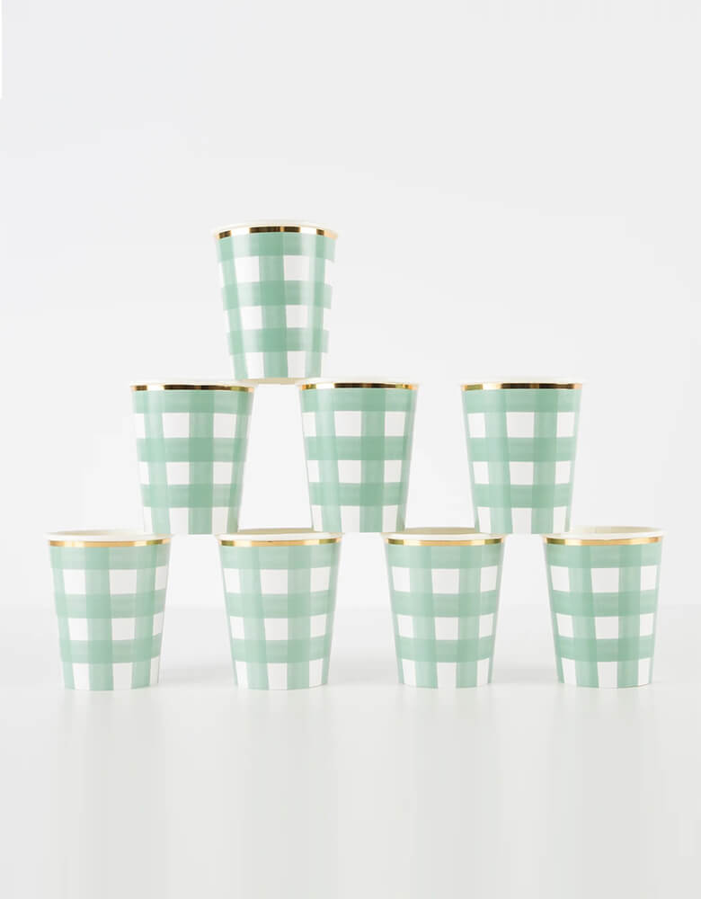 Green Gingham Party Cups (Set of 8)